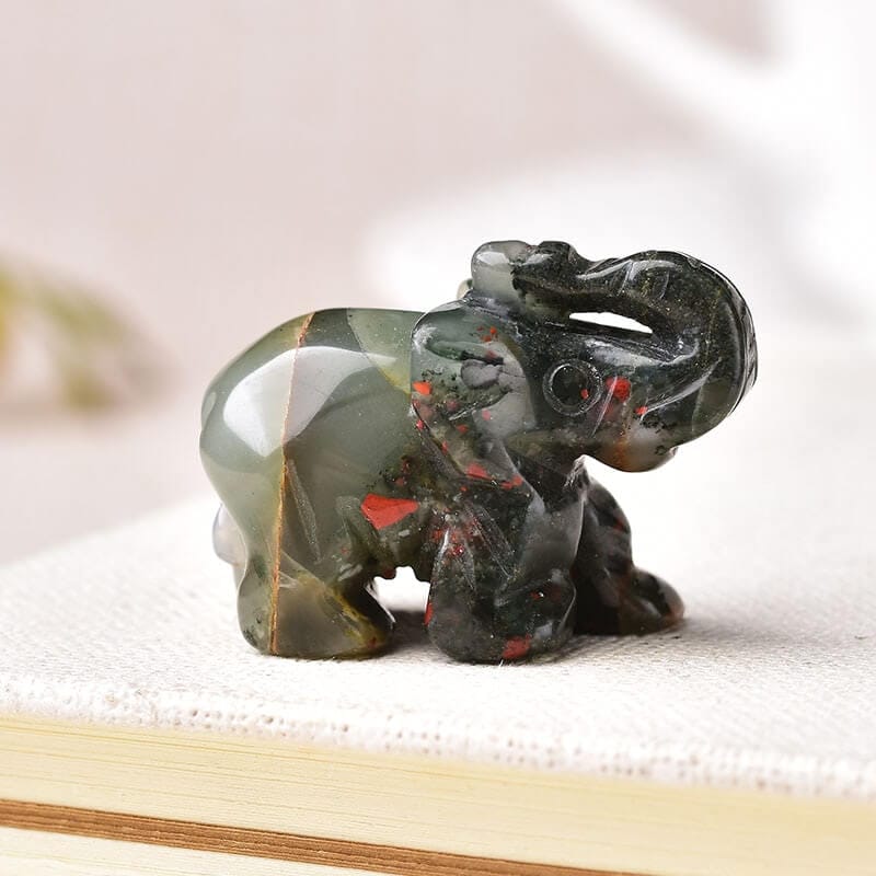 Green Jasper Elephant Figurine Lithotherapeia